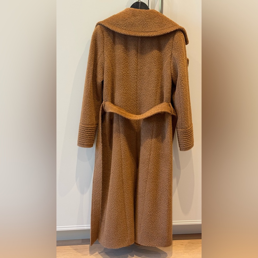SENTALER Bouclé Alpaca Long Notched Collar Wrap Coat Dark Camel XS Never Worn - Picture 6 of 12